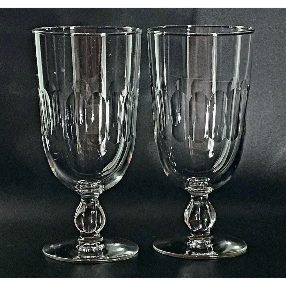 2 Libbey Cut Panels Ice Tea Glasses 7" goblets vtg minimalist cottagecore 1990s